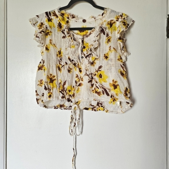 Free People Naya floral print boho cottagecore ruffled top Size S/XS - Picture 4 of 10
